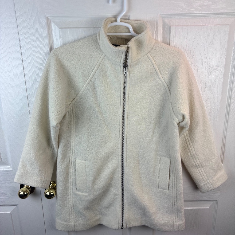 J.Crew Italian Boiled Wool Swingy Full Zip Coat Ivory